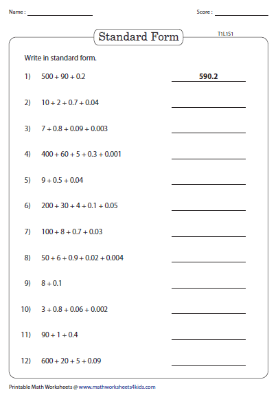 Decimals in Expanded Form worksheet for fifth-grade students focusing on addition skills