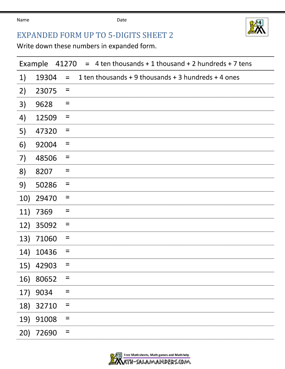 Worksheet for understanding decimals in expanded form for fifth graders