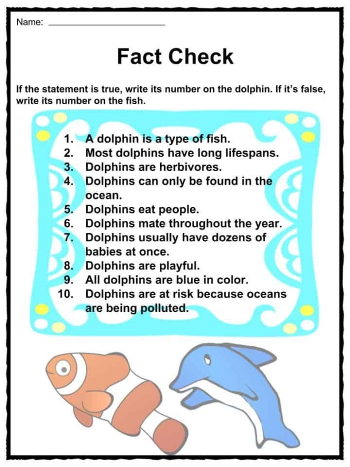 Fifth grade phonics worksheet about dolphin evolution, behavior, and traits