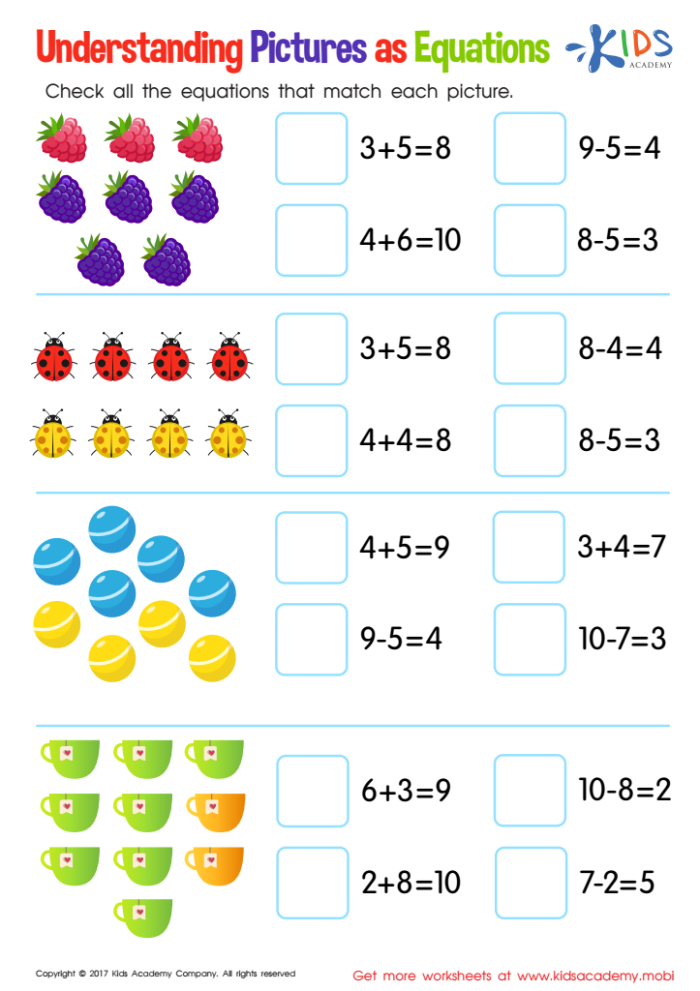 Fifth grade math worksheet showing equations with missing operation symbols to solve