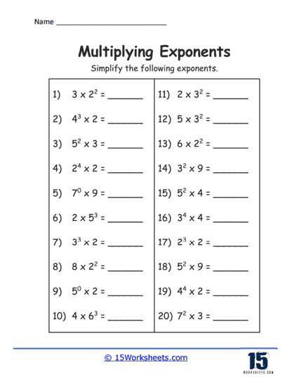 Fifth grade student solving exponent practice problems with base numbers and power notation