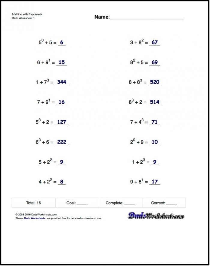 Fifth grade student solving exponent practice problems with base and power notation examples