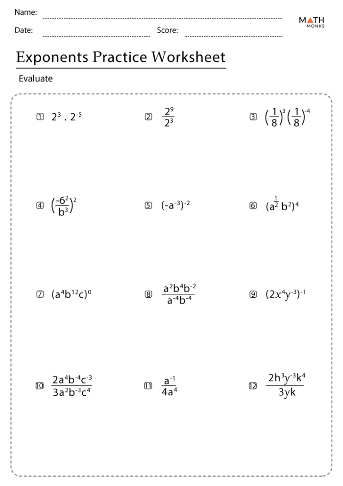 Fifth grade student solving exponent practice problems with base numbers and powers shown as repeated multiplication