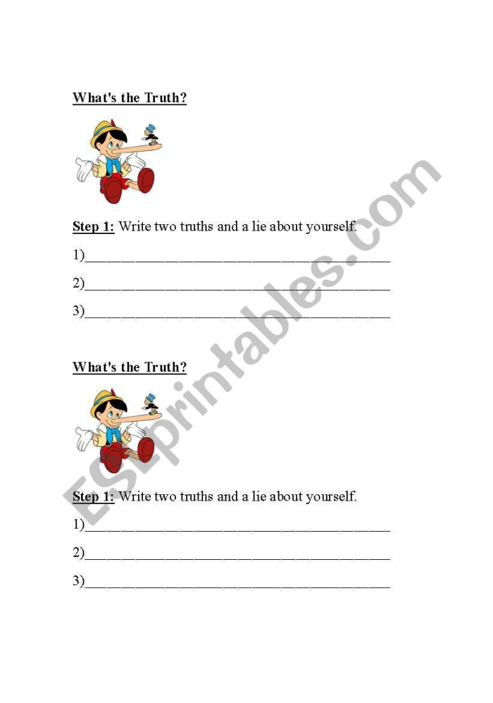 Fall-themed Two Truths and One Lie worksheet with fraction problems for grade five learners Two Truths and One Lie 1 worksheet featuring fall-themed fraction equations for fifth graders