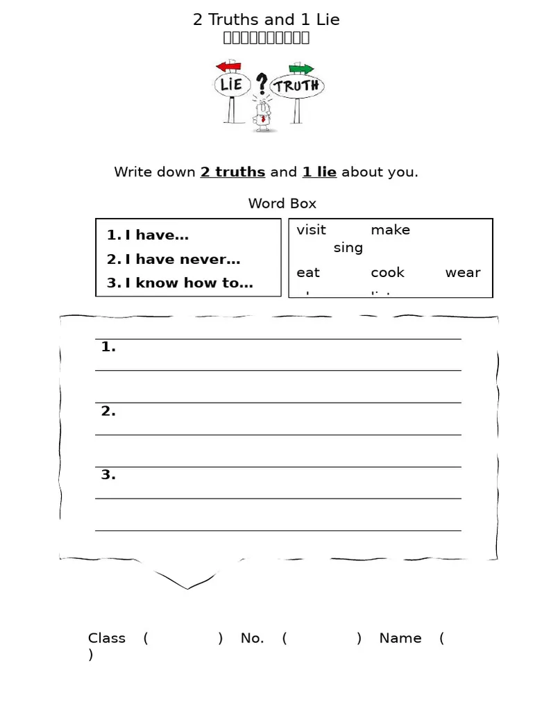 Worksheet 22 for Two Truths and One Lie 1 featuring fractions and a seasonal design Fifth grade fall-themed Two Truths and One Lie worksheet with fraction equations to solve