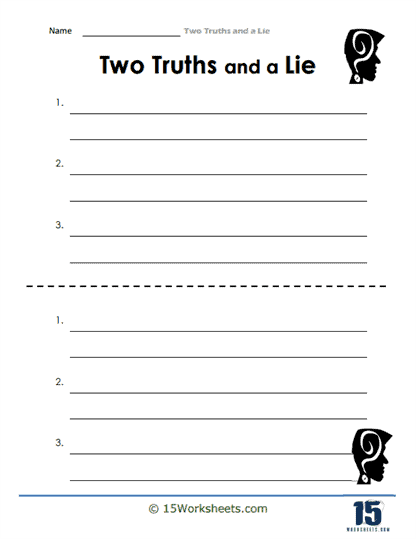 Fall edition of Two Truths and One Lie 1 worksheet for practicing fraction skills in grade 5 Fifth grade fall-themed Two Truths and One Lie worksheet featuring fraction equations to solve