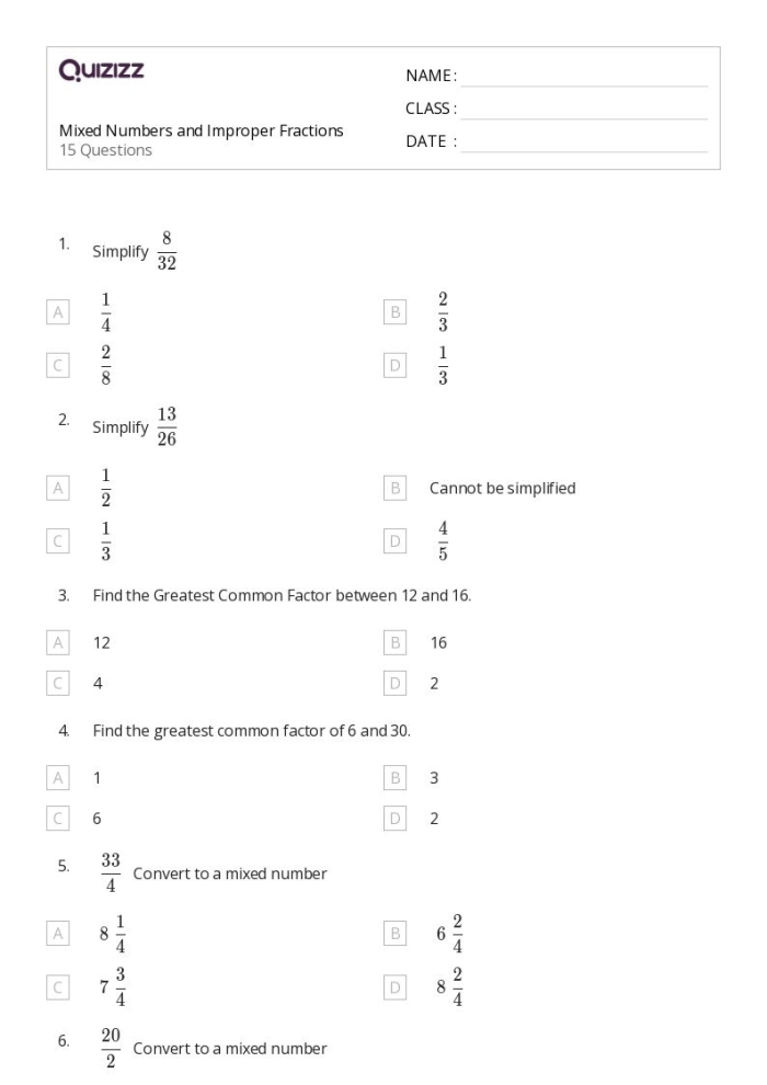 Colorful fifth grade worksheet focusing on practicing mixed and improper fractions