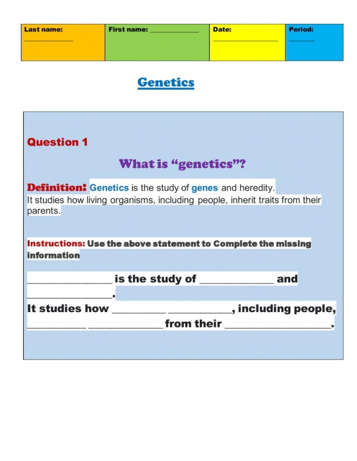 Discover genes and traits with Steve in this life science activity for grade five Illustration of Steve the scientist explaining genes on a fifth grade worksheet