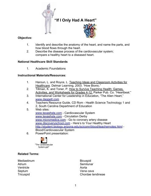Coloring worksheet showing the heart and its parts for fifth grade Spanish students