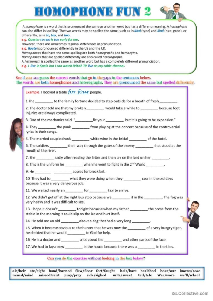 Fifth Grade History Homonym Fun worksheet with clues to solve