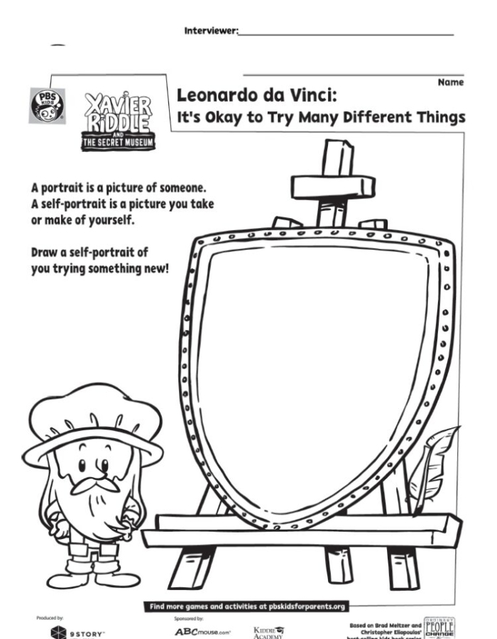 Children engaging with a Leonardo da Vinci worksheet, exploring his artistic techniques and contributions. Creative artwork inspired by Leonardo da Vinci's life and work in a fifth-grade classroom.