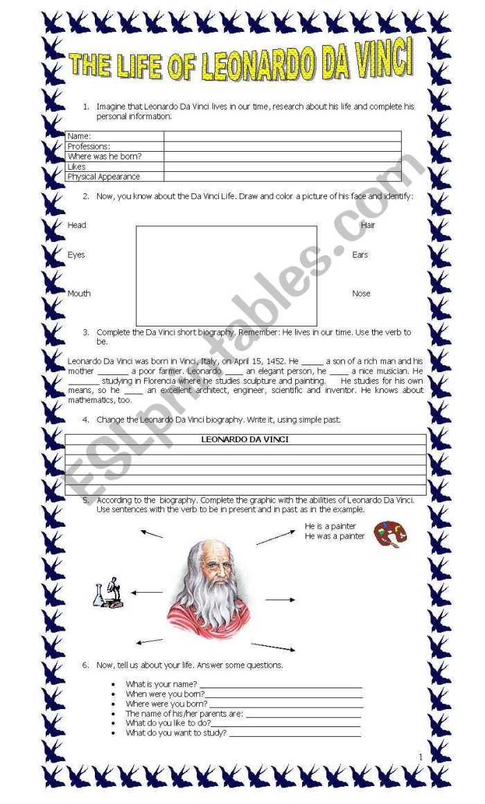 Students engaging with a Leonardo da Vinci worksheet to explore his artistic techniques. Interactive activity inspired by the life and contributions of Leonardo da Vinci.
