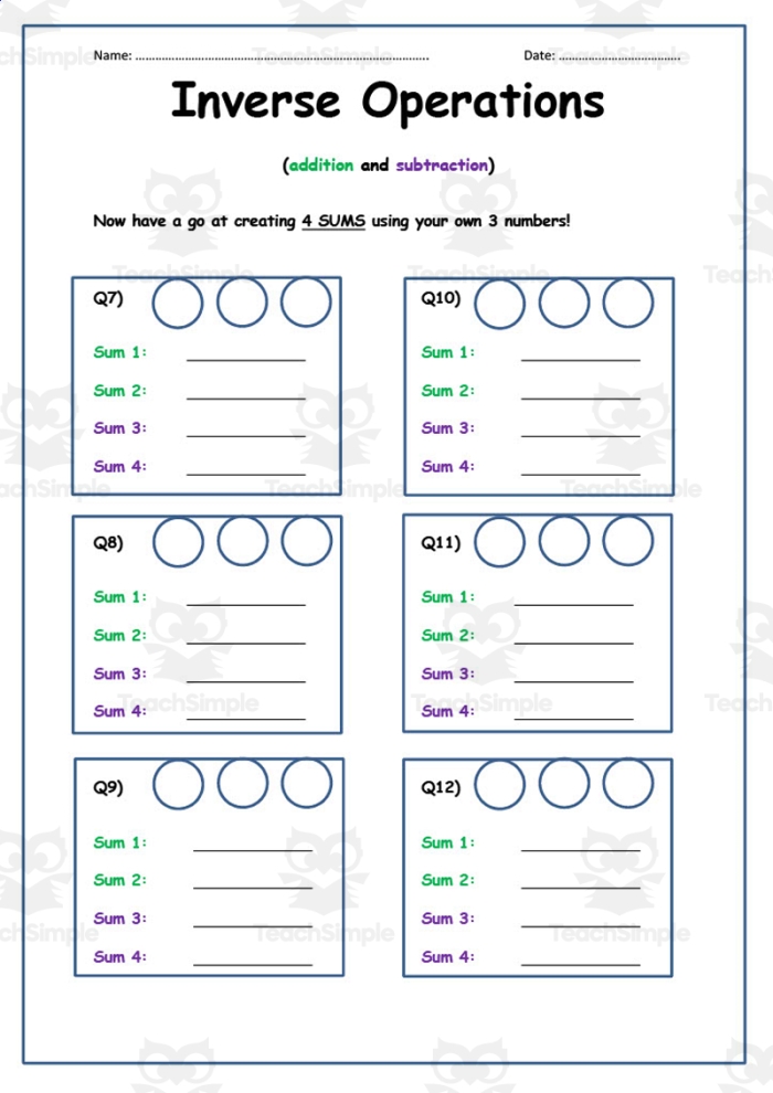 Fifth grade math worksheet for finding the missing operation to balance equations