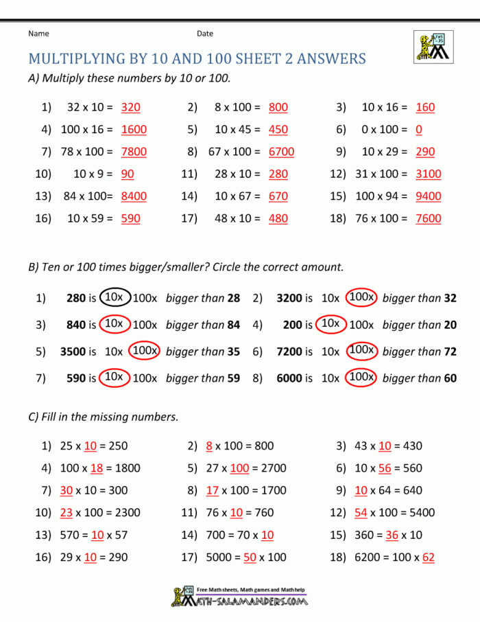Growing by Powers of Ten Chart worksheet for fifth-grade math students to visualize patterns