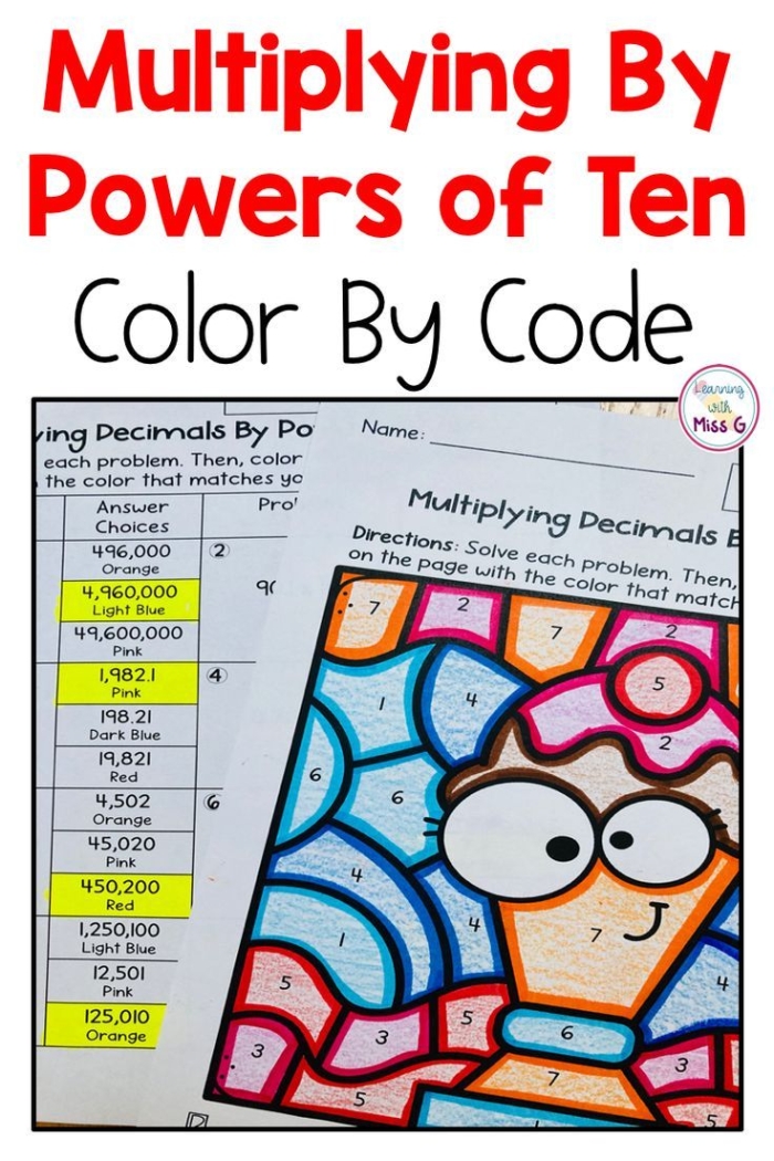 Fifth grade worksheet illustrating the Growing by Powers of Ten Chart for math students