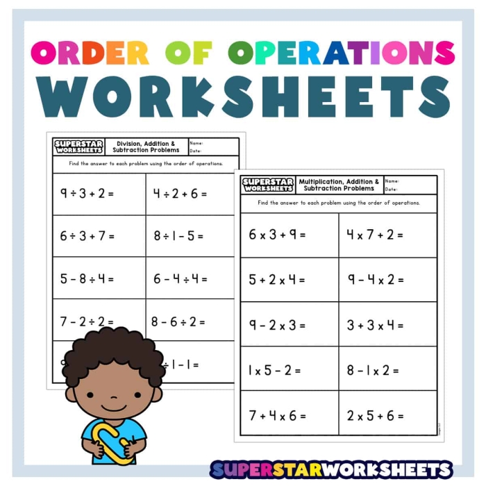 Fifth grade glossary worksheet for sequencing order of operations in math