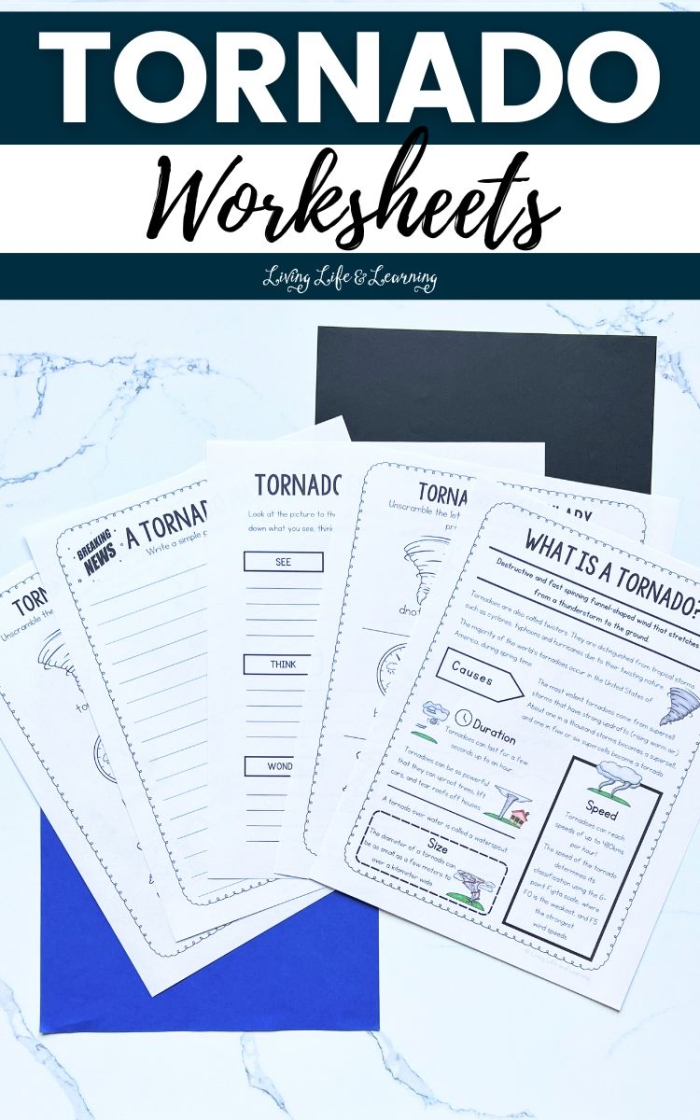 Fifth grade tornado fill-in-the-blank worksheet focusing on measurement concepts