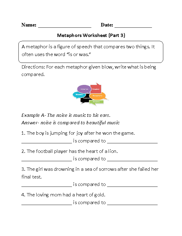 Metaphors Worksheet for Fifth Grade - Image 9 Students exploring metaphors with a worksheet featuring comparisons like a grapefruit and a moon