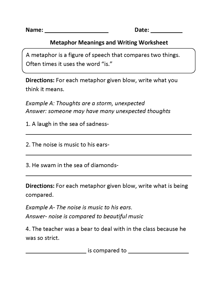 Illustration of a metaphor activity focusing on identifying similarities between objects Metaphors worksheet for fifth graders exploring comparisons like grapefruit and moon