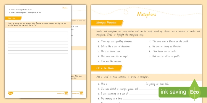Metaphors worksheet for grammar practice in fifth grade students Worksheet illustrating metaphors for fifth graders comparing items like grapefruits and moons