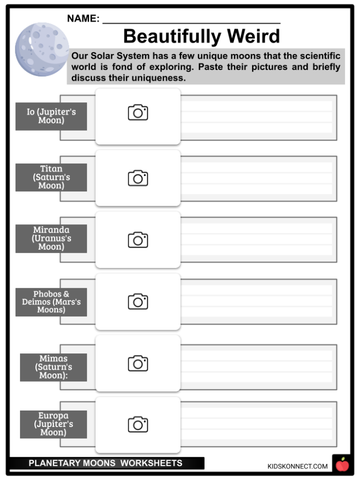 Diagram illustrating the formation of moons in our solar system for a fifth-grade worksheet