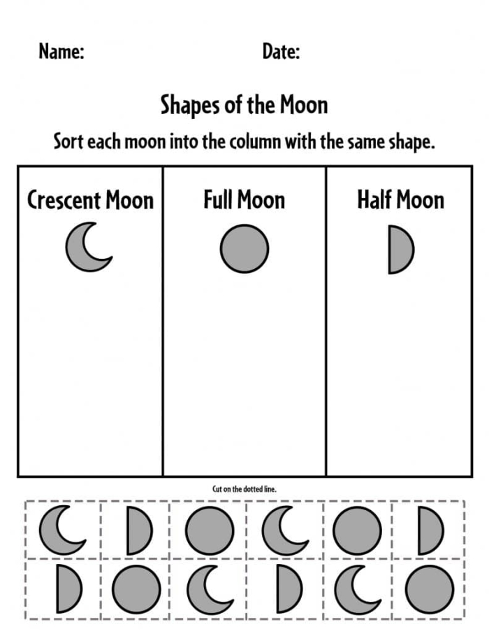 Illustration of the moon formation process in our solar system for a fifth-grade worksheet