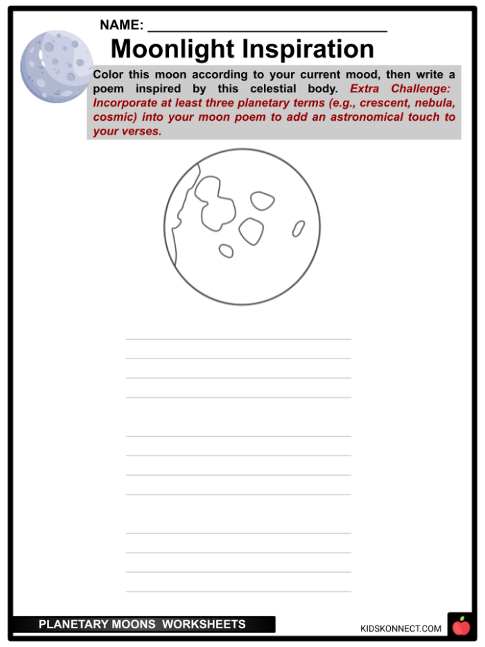 Worksheet on the formation of moons in our solar system for fifth graders