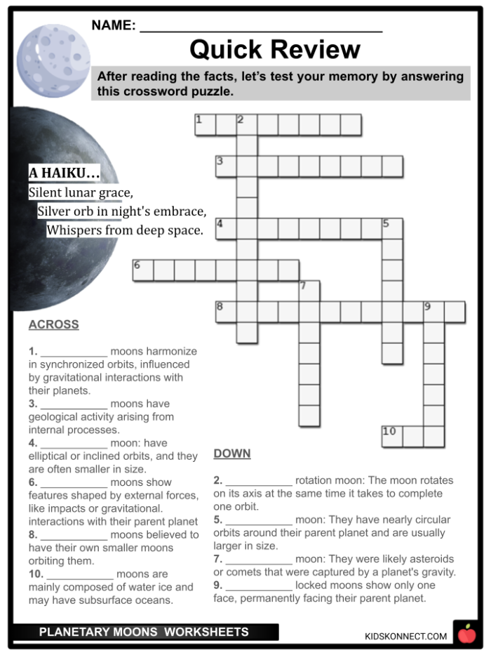 Worksheet on the formation of moons in our solar system for fifth graders
