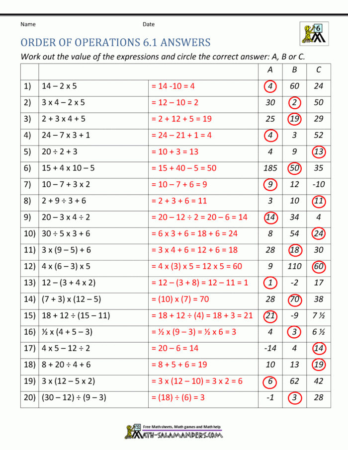 Fifth grade glossary worksheet for order of operations sequencing in reading