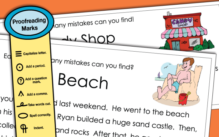 Fifth grade life science worksheet showing a paragraph with proofreading corrections and editing marks for students to practice identifying errors