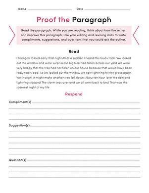 Fifth grade life science worksheet showing a paragraph proofreading exercise with editing marks and corrections