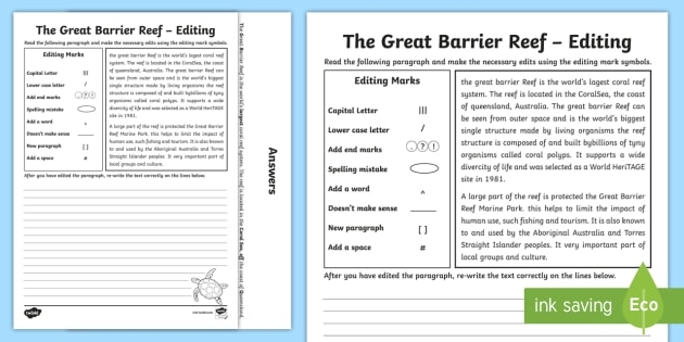 Fifth grade life science worksheet showing proofreading exercises for paragraph editing practice