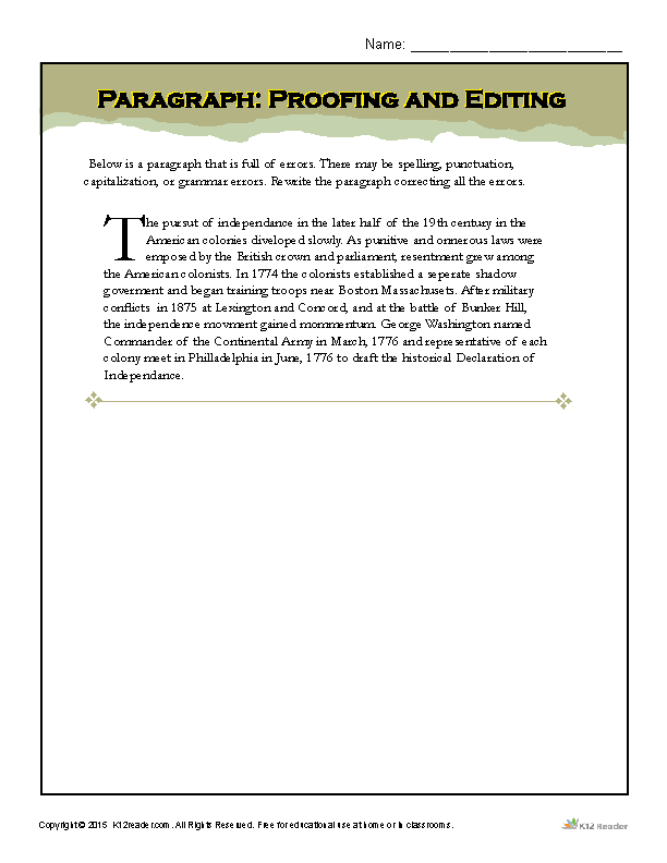 Fifth grade life science worksheet showing paragraph proofreading exercise with error correction activity for peer editing preparation