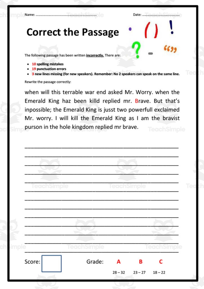 Fifth grade life science worksheet showing a paragraph with proofreading corrections and editing marks for students to practice peer review skills