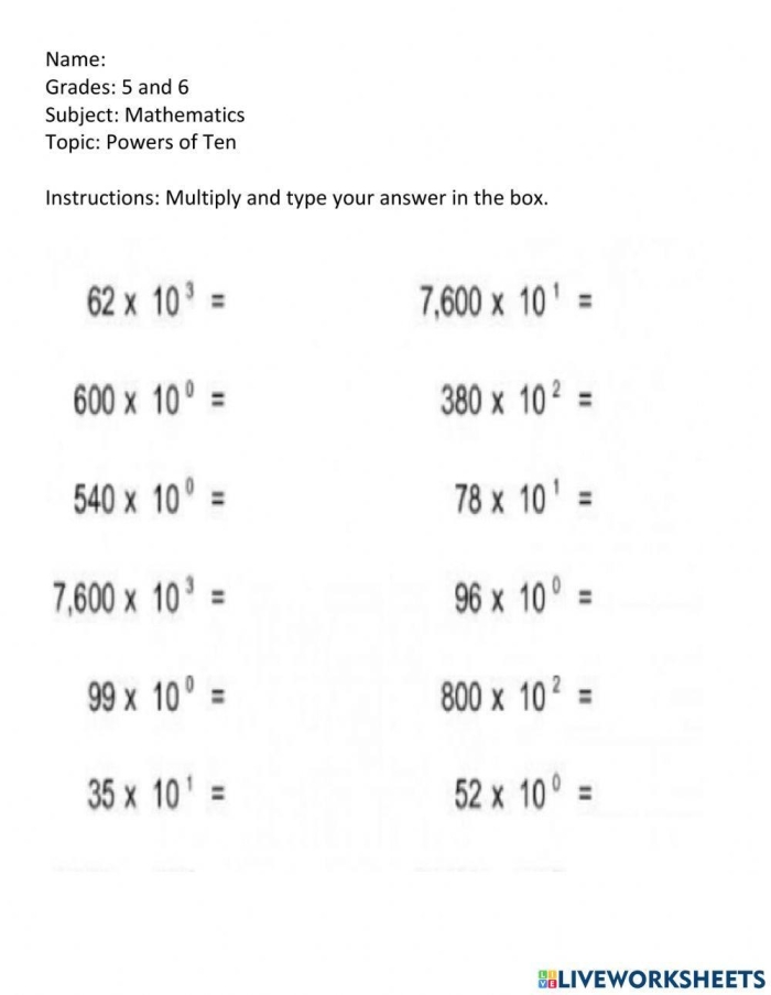 Chart illustrating the concept of growing by powers of ten for fifth-grade math students