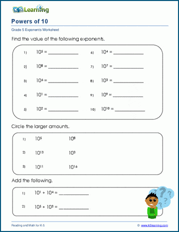 Growing by Powers of Ten Chart worksheet designed for fifth-grade math students