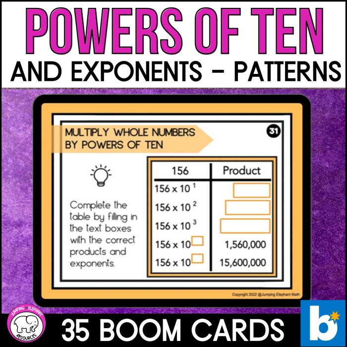 Growing by Powers of Ten Chart worksheet for fifth-grade math students showcasing patterns in powers of ten