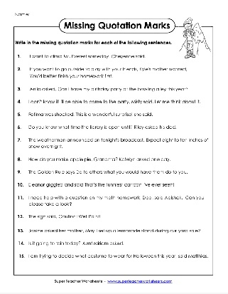 Worksheet featuring dialogue practice with quotation marks from The Secret Garden