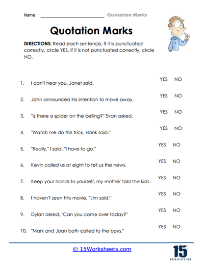 Worksheet for practicing quotation marks in dialogue from The Secret Garden