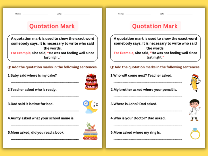 Worksheet for practicing the use of quotation marks in dialogue with a passage from The Secret Garden