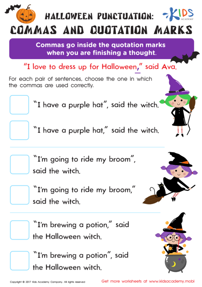 Worksheet illustrating the use of quotation marks in dialogue for fifth-grade students. Practice exercise based on a passage from The Secret Garden.