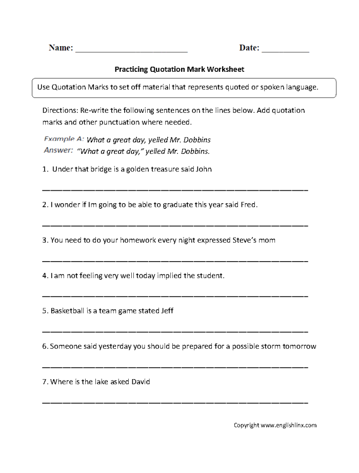Worksheet featuring a passage from The Secret Garden to practice using quotation marks in dialogue