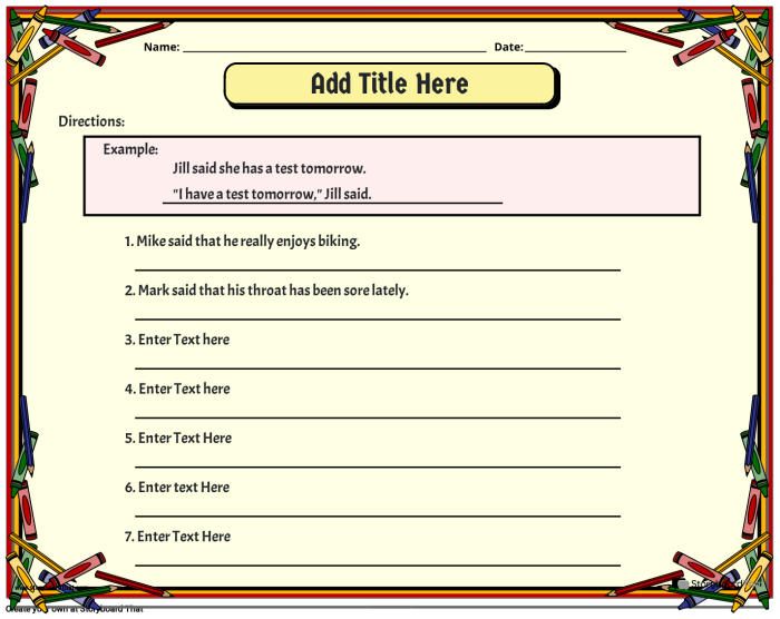 Worksheet for practicing quotation marks in dialogue from The Secret Garden