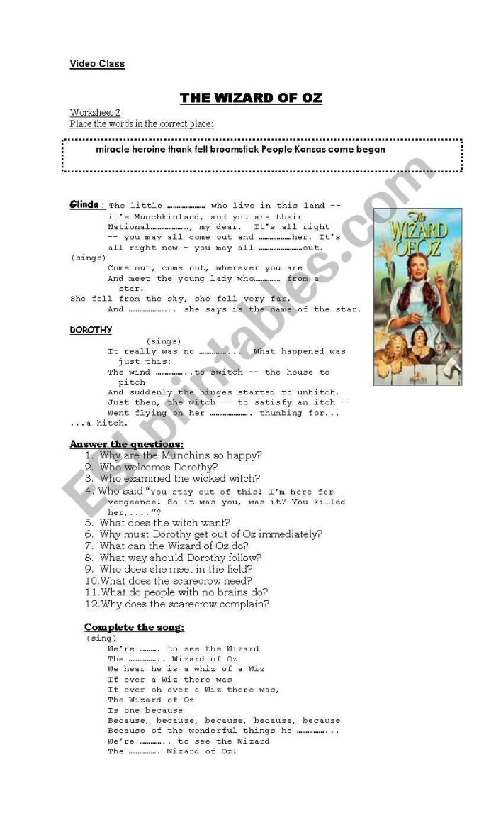 Analyzing a Passage from The Wizard of Oz worksheet for grade five learners Fifth grade students working on reading comprehension with a passage from The Wizard of Oz