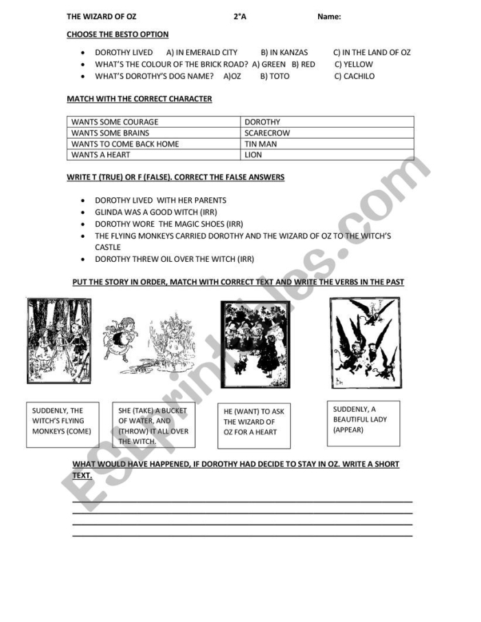 Analyzing a passage from The Wizard of Oz reading worksheet for fifth graders Fifth grade students completing a reading comprehension worksheet on a passage from The Wonderful Wizard of Oz