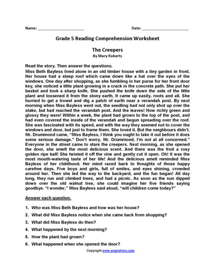 Worksheet featuring reading comprehension exercises for Jack London's "All Gold Canyon