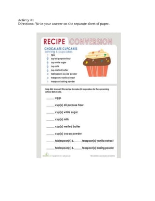 Fifth-grade math activity focusing on measurements and recipes Recipe conversion worksheet for practicing fraction multiplication in the kitchen