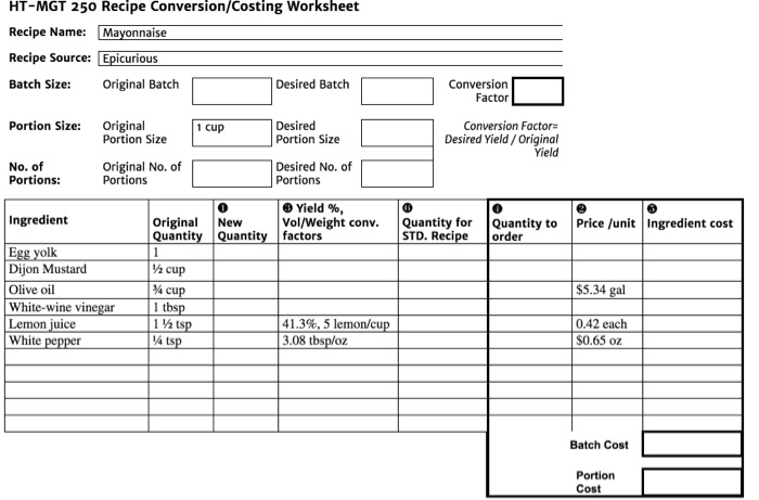 Engaging image of a worksheet designed to help kids learn measurements through cooking activities Recipe Conversion worksheet featuring fraction multiplication for fifth graders