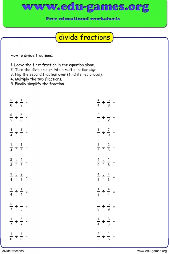 Worksheet featuring Fraction Math: Find the Reciprocal for fifth graders