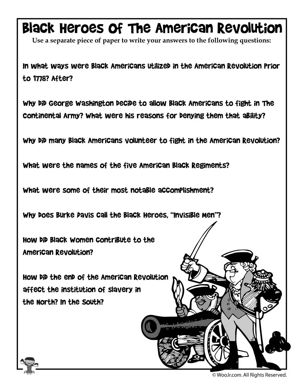 Fun and challenging trivia about the Revolutionary War for young learners Revolutionary War trivia worksheet featuring engaging questions for fifth graders